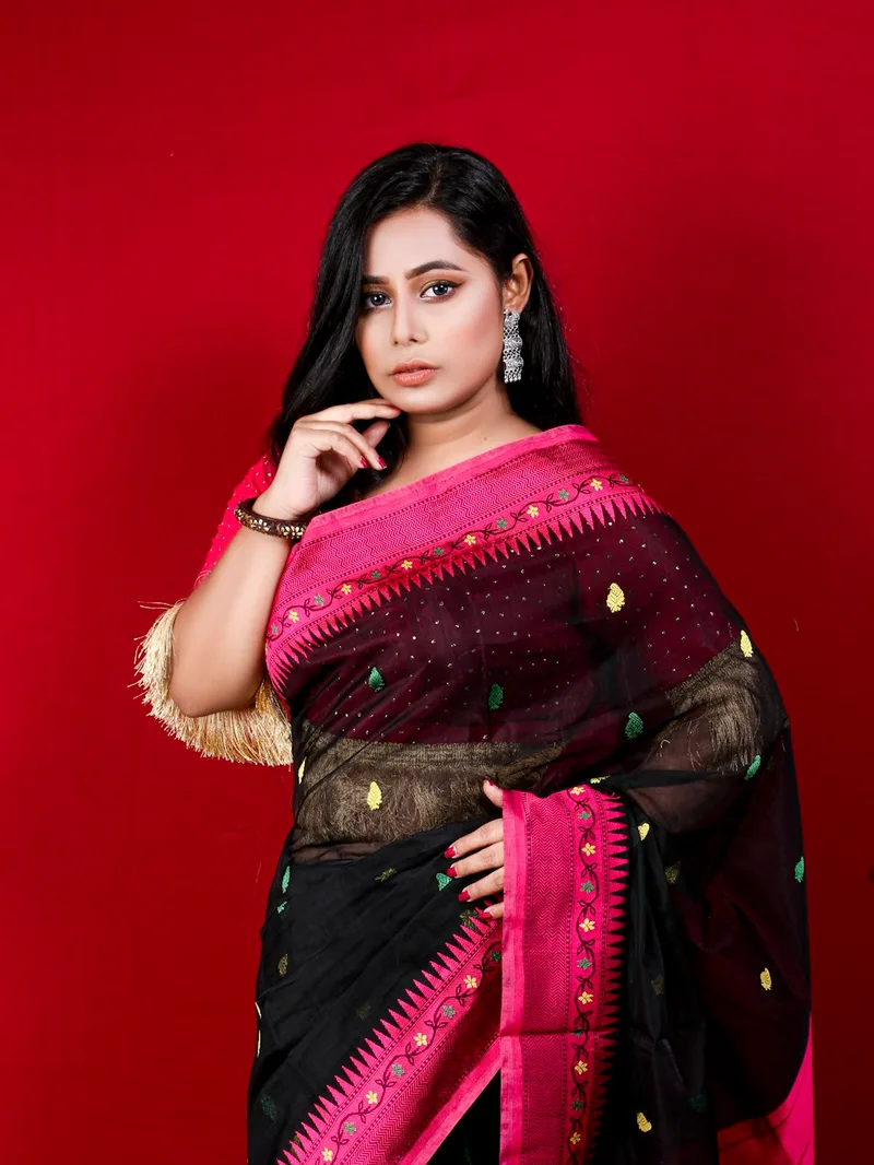 Alpha Black & Pink Banarasi Silk Saree