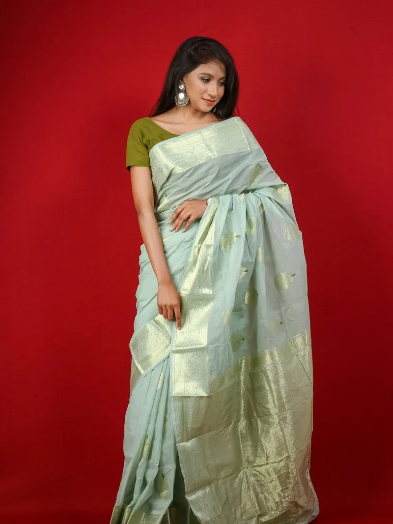 Alpha Pista Green Tissue Silk Saree